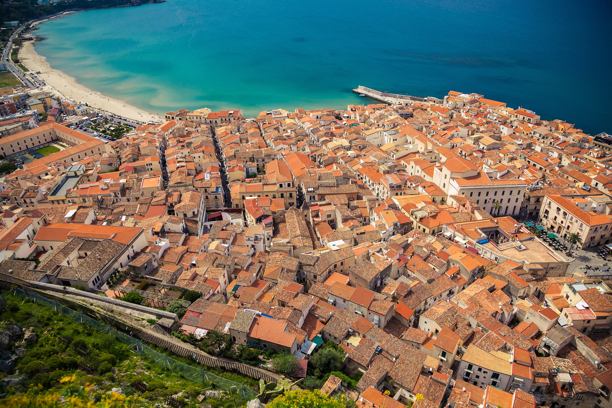 Cefalu coast and its orange roofs